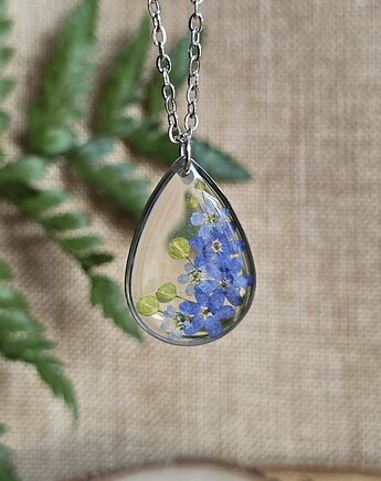 Srebrny wisiorek z niezapominajkami, zkwiatem