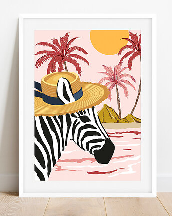 Plakat Zebra w kapeluszu na tropikach, Harvest Maison