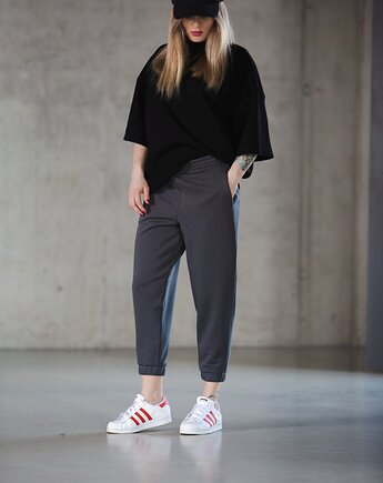 T-shirt oversize Wafel czarny, LAPINOU