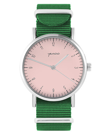 Zegarek - Simple różowy - zielony, nylonowy, OSOBY - Prezent dla Chłopaka