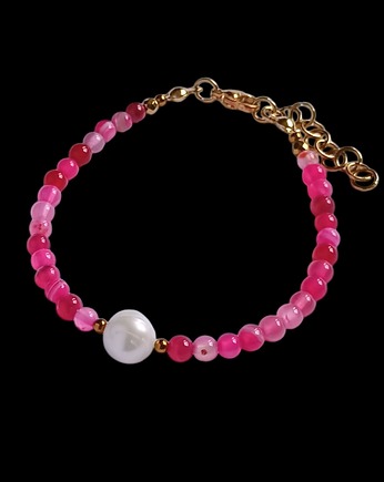 Bransoletka : fuchsia & pearl collection : agat i perła, kaktusia