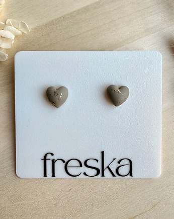 Kolczyki Serca 3D - szary ze złotem, freska