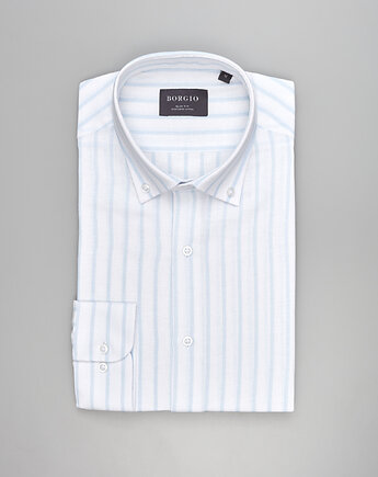 Koszula w paski passa 00544 długi rękaw biały slim fit, BORGIO
