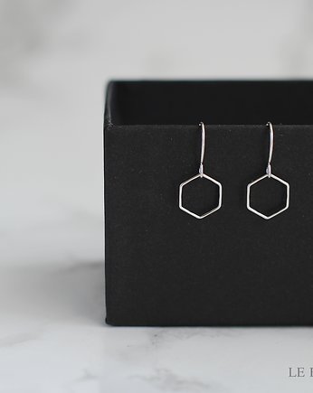 Minimalist Hexagon Earrings in Silver, Le Boho Bleu