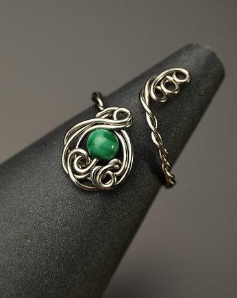 Pierścionek regulowany malachit wire wrapping, Agata Rozanska