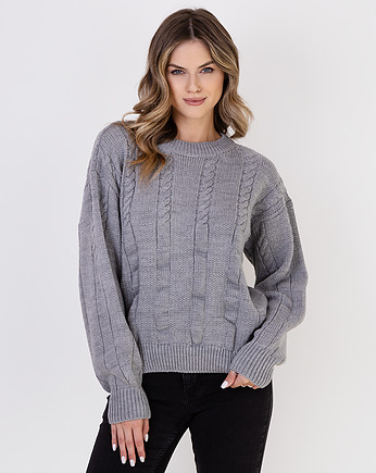 Oryginalny sweter w warkoczowe wzory - SWE323  szary MKM, MKMswetry
