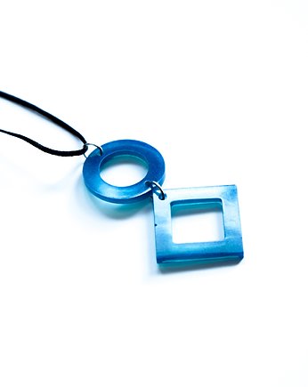 Niebieski geometryczny, wisiorek koło i kwadrat z żywicy 4,7 cm, Akrylove art