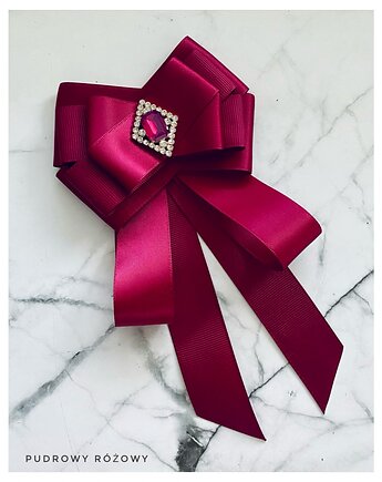 Brosza  / Krawat w kolorze burgund  z kryształkiem Exclusive, Pudrowy Różowy