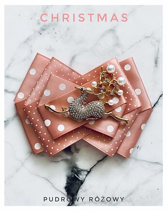 Brosza z Reniferem, kryształkami i perłami New, Pudrowy Różowy