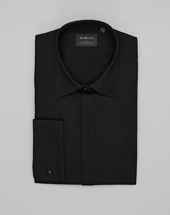 Koszula męska mozza 00489 na spinki czarny slim fit, OSOBY - Prezent dla taty