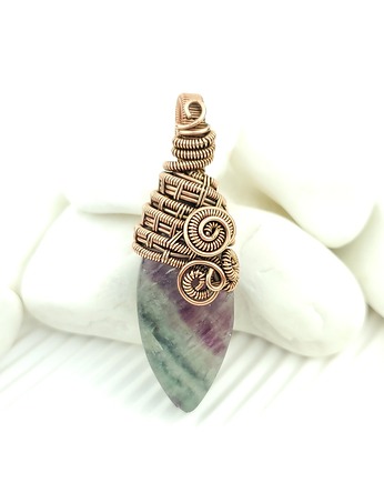 Fluoryt wisiorek wire wrapping, Blue Pearl Art