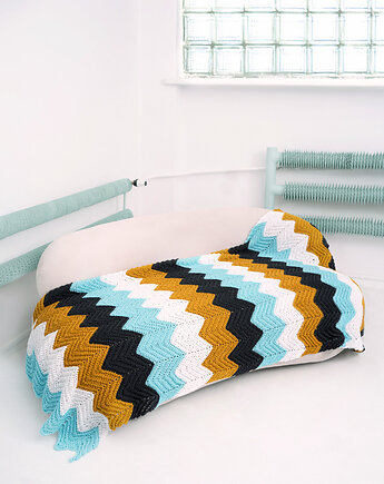 Kolorowy koc handmade - wzór chevron. Wegański i cf., GrandMaster Yarn