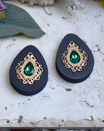 Tunele do uszu 34-60mm / łezki z wiktoriańską ozdobą i kryształkiem, Spirit Of Copper