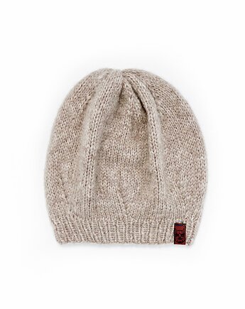 Beżowa czapka beretowa z wełny alpaki, Holy Alpaca Knit