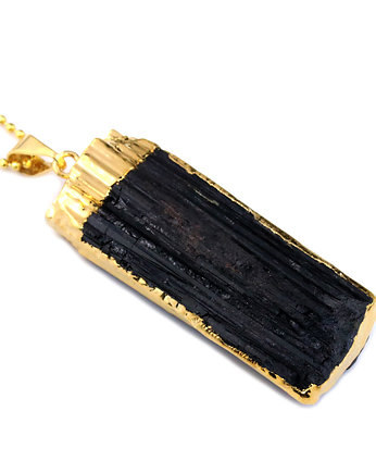 Colare Surowy Turmalin Czarny Oblany złotem, Brazi Druse Jewelry