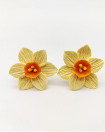 Kolczyki sztyfty żółte narcyzy handmade stal nierdzewna 2,5 cm, Albina LaBelle