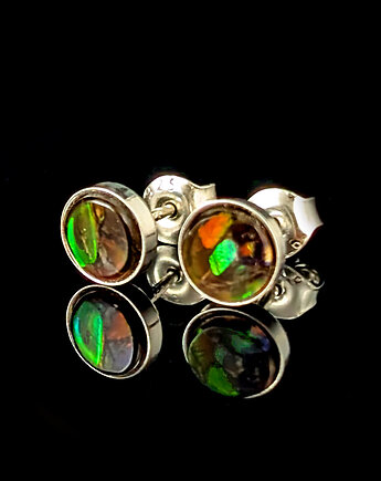 Kolczyki srebrne Ammolity - mini tęczowe papużki, Pracownia Neores