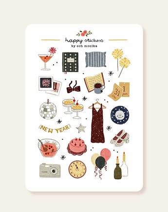 Sylwester - arkusz papierowych naklejek A6, Och Monika
