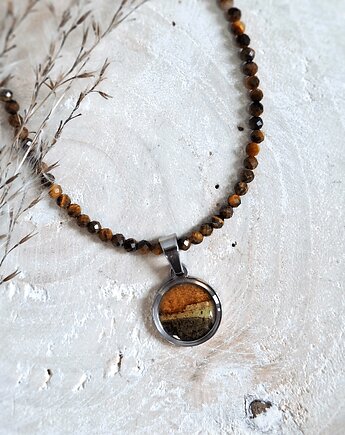 Naszyjnik z minerałami z kolekcji Gaja - akwarela i tygrysie oko, Slow Jewelry