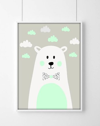 Plakat obrazek Misiek w chmurkach miętowy, sielankowo