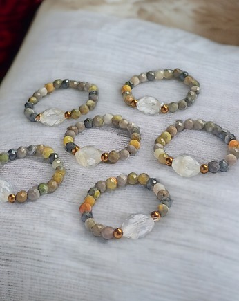 Pierścionek elastyczny: cytryn, jaspis trzmieli, kaktusia