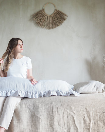 Lniana poszewka z falbanką na długą poduszkę LIGHT GRAY, so linen!