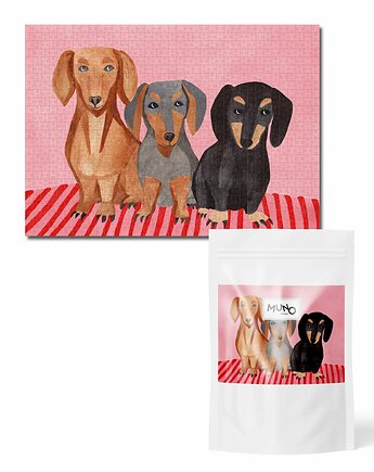 Puzzle 1000 "Jamniki" by Iga Kosicka w papierowym woreczku, MUNO puzzle