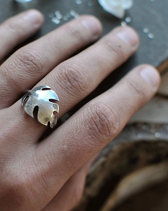 Srebrny pierścionek LIŚĆ MONSTERA, OSOBY - Prezent dla ukochanej