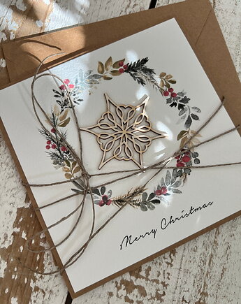 Stylowa ręcznie robiona kartka świąteczna Merry Christmas card, sorte