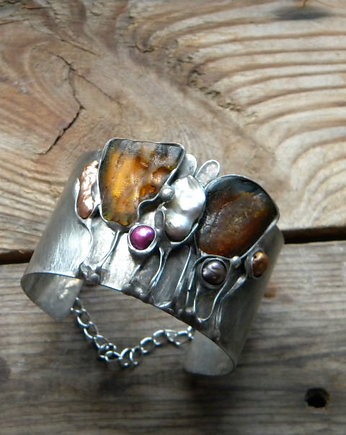 Bursztyn w zaroślach -  bransoleta mankiet CUFF, Beata Trotter