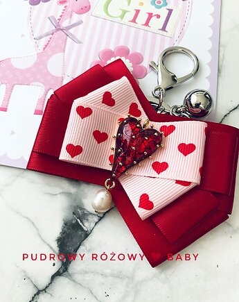 Czerwona Kokardka Brelok do wózka New, Pudrowy Różowy
