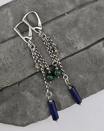 Kolczyki lapis malachit piryt, RayOfArt