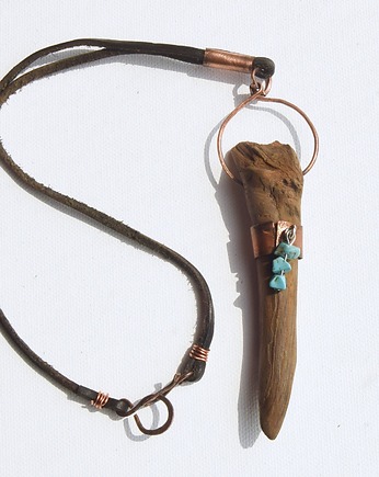 Wisior etno boho z drewna, oksydowanej miedzi i turkusu/13/, Galeriai