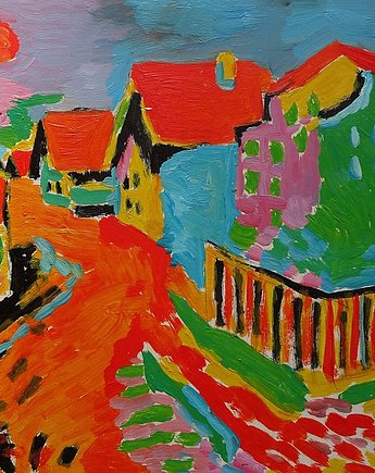 Obraz olejny ekspresjonistyczne miasto, alice oil on canvas