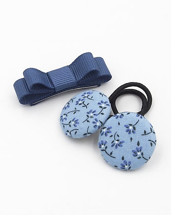 Komplet do włosów gumeczki i spineczka Blue Little Flowers, Momilio