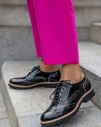 PÓŁBUTY - SKÓRA NATURALNA - MODEL 258 - KOLOR CZARNY NAPLAK + BIAŁY, Zapato