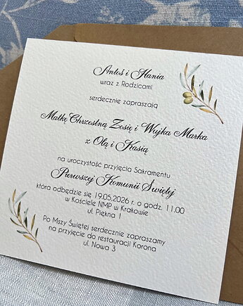 Stylowe zaproszenia na komunię - zaproszenia komunijne z personalizacją, imie, sorte