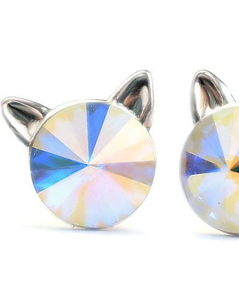 Kolczyki - kryształy Swarovski -kotki Crystal AB (większe), Marisella