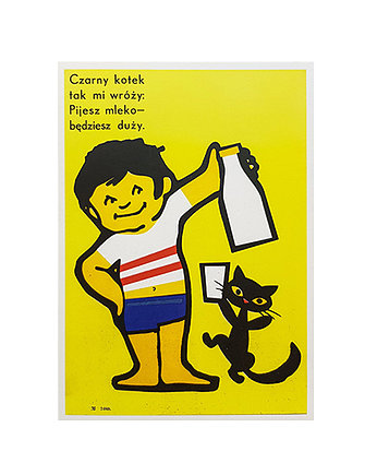 Kartka pocztowa - Czarny kotek i mleko, Galeria LueLue