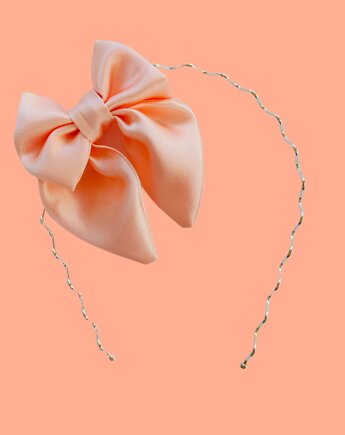 Opaska do włosów dziecięca ZIGZAG z kokardą brzoskwiniowa rosa, Capillum