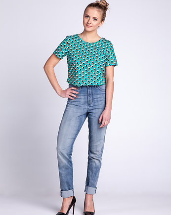Turkusowa bluzka, top w stylu retro wzór mozaika, 71 pops