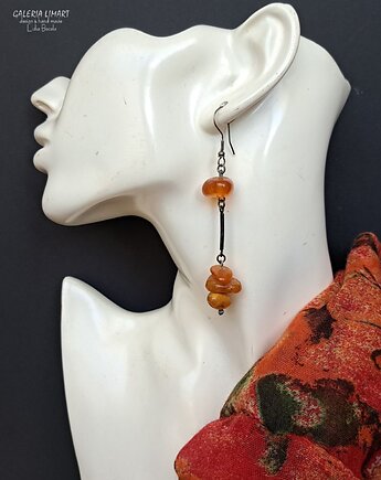 Oryginalne kolczyki z bursztynów bałtyckich  mlecznego i koniakowego Prezent, Galeria Limart