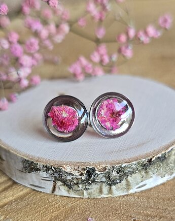 Kolczyki z kwiatami srebrne kwiaty różowa gipsówka