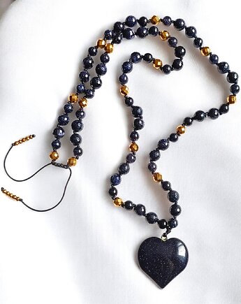 DŁUGI naszyjnik  z sercem : noc kairu : granatowy naszyjnik, kaktusia
