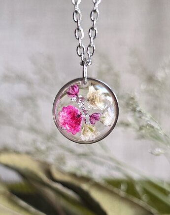 Wieczne kwiaty różowe srebrny wisiorek prawdziwe kwiaty naszyjnik, zkwiatem