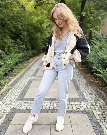 Ręcznie robiony sweter w łaty 100% wełna handmade, GANGSTA KNIT