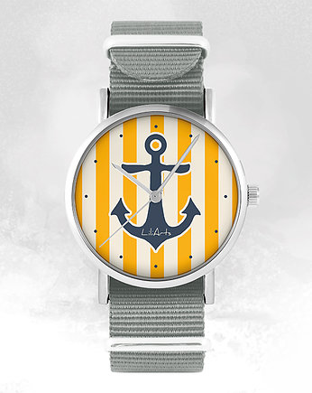 Zegarek - Kotwica żółta - szary, nylonowy, yenoo