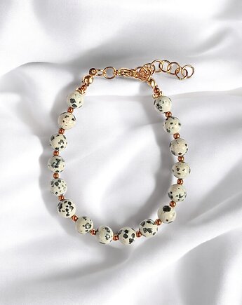 Jaspis dalmatyński i złoty hematyt : bransoletka regulowana, kaktusia