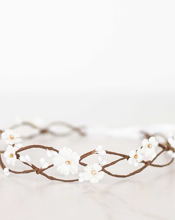 Delikatny wianek na głowę biel i złoto, Lola White
