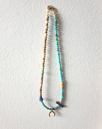Naszyjnik choker HATHOR  lunula, turkus, lapis lazuli, jaspis obrazkowy, modesign